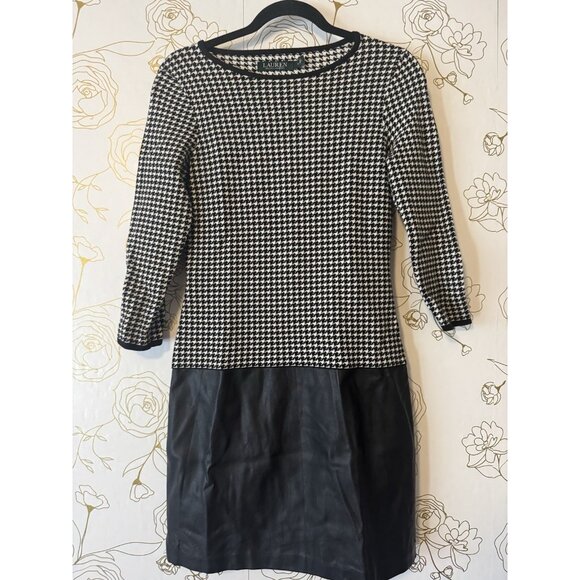 Ralph Lauren Dress Size Small Black White Houndstooth Faux Leather Skirt 051 - Picture 2 of 6